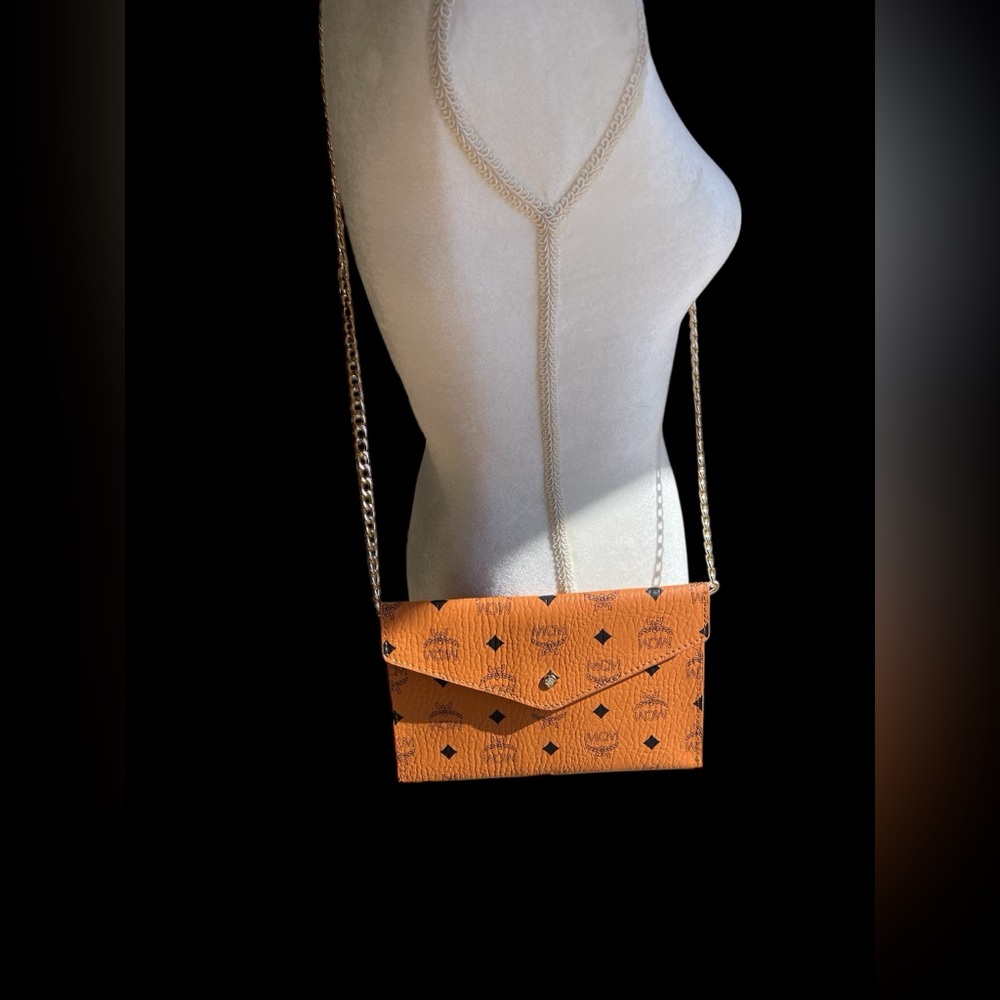MCM Orange Clutch with Chain Strap